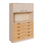 Schrank mit Mittelwand, 10 Massivholzschüben, 160cm hoch 